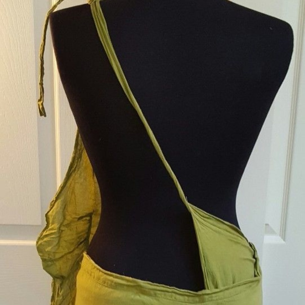 BOHO FESTIVAL OLIVE GREEN WRAP RUFFLE SKIRT DRESS - Picture 8 of 8